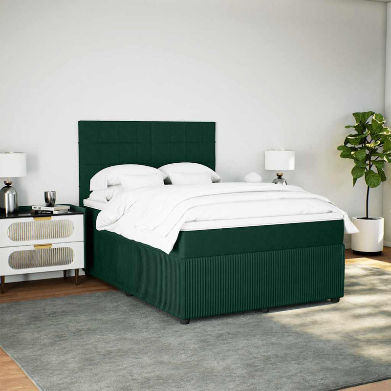 Pat box spring cu saltea, verde închis, 140x190 cm, catifea