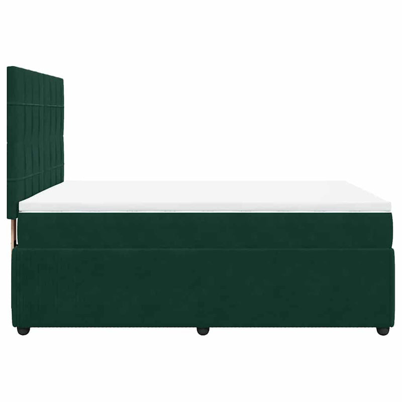 Pat box spring cu saltea, verde închis, 140x190 cm, catifea