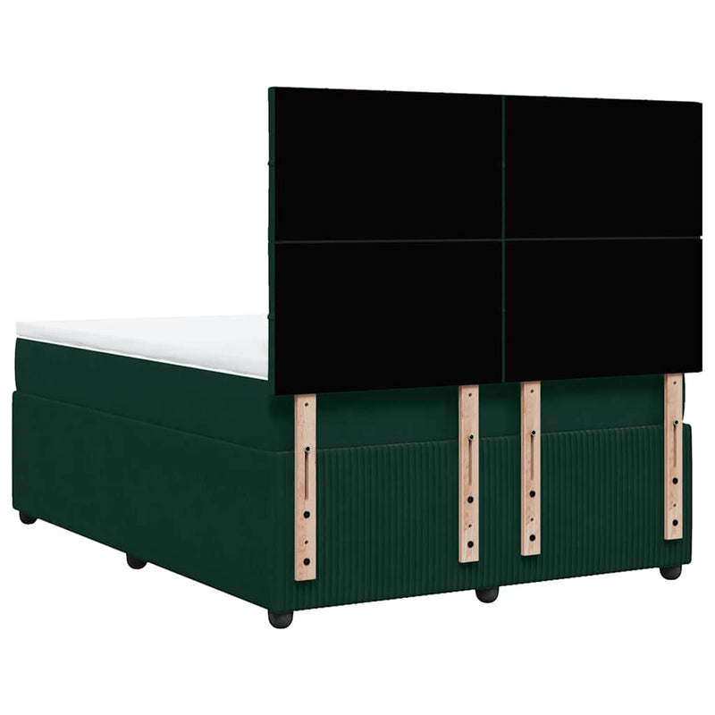 Pat box spring cu saltea, verde închis, 140x190 cm, catifea