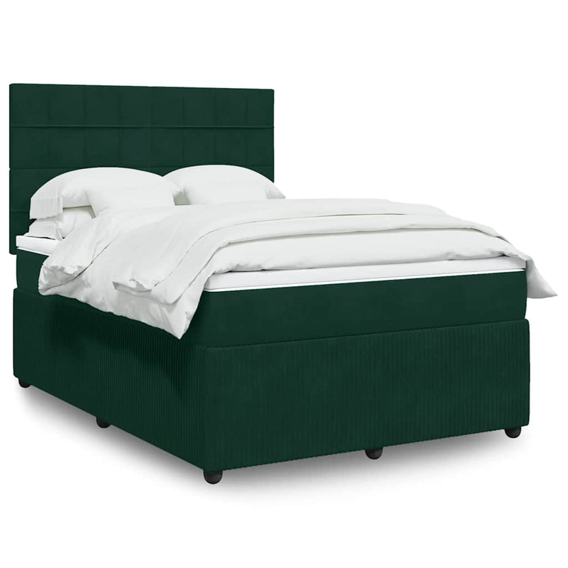 Pat box spring cu saltea, verde închis, 140x190 cm, catifea