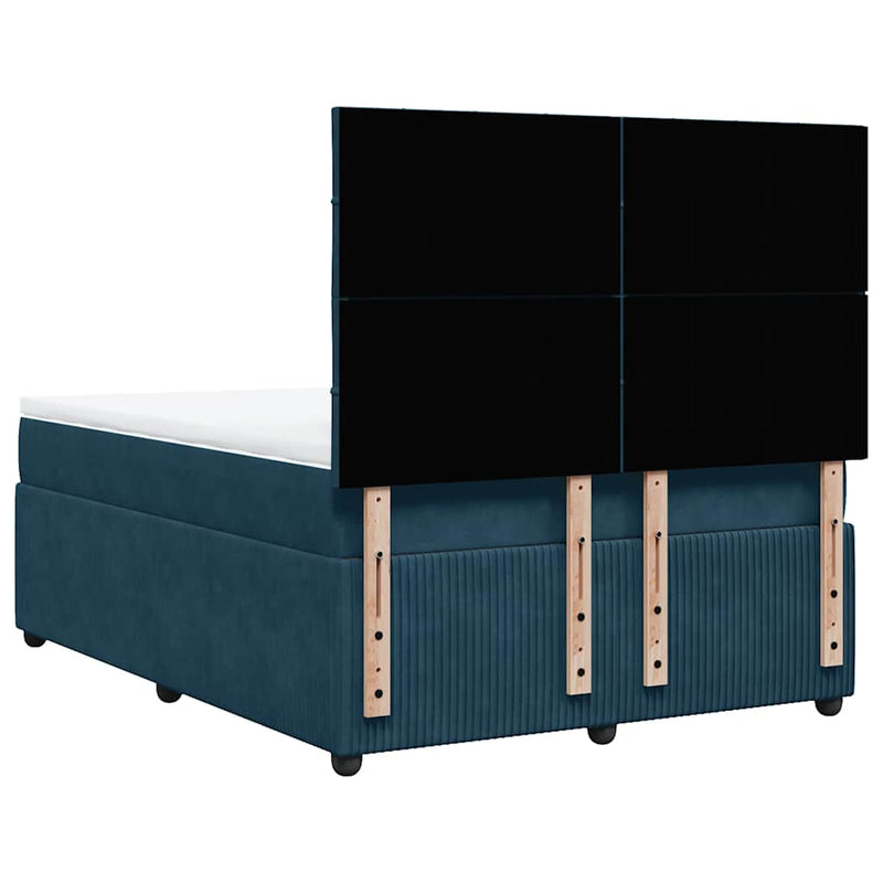Pat box spring cu saltea, albastru, 140x190 cm, catifea