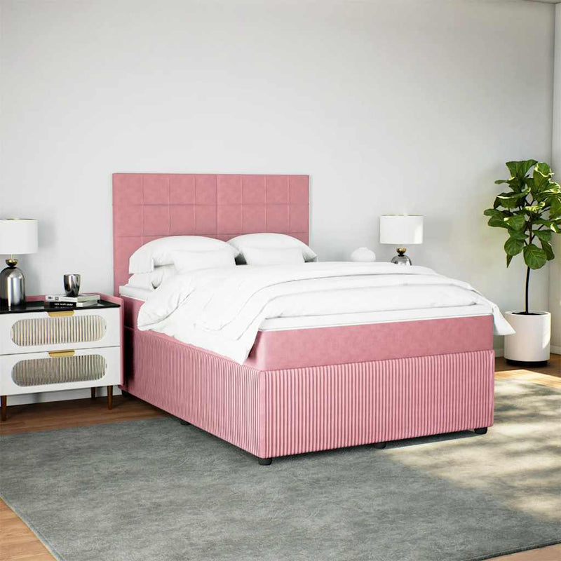Pat box spring cu saltea, roz, 140x190 cm, catifea