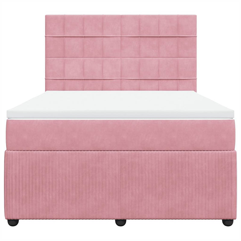 Pat box spring cu saltea, roz, 140x190 cm, catifea