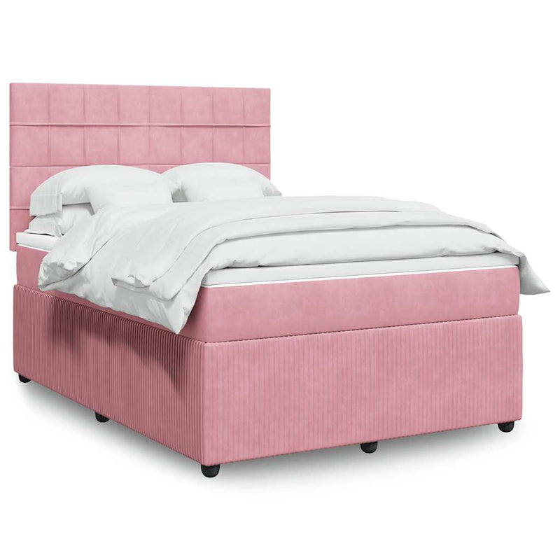 Pat box spring cu saltea, roz, 140x190 cm, catifea