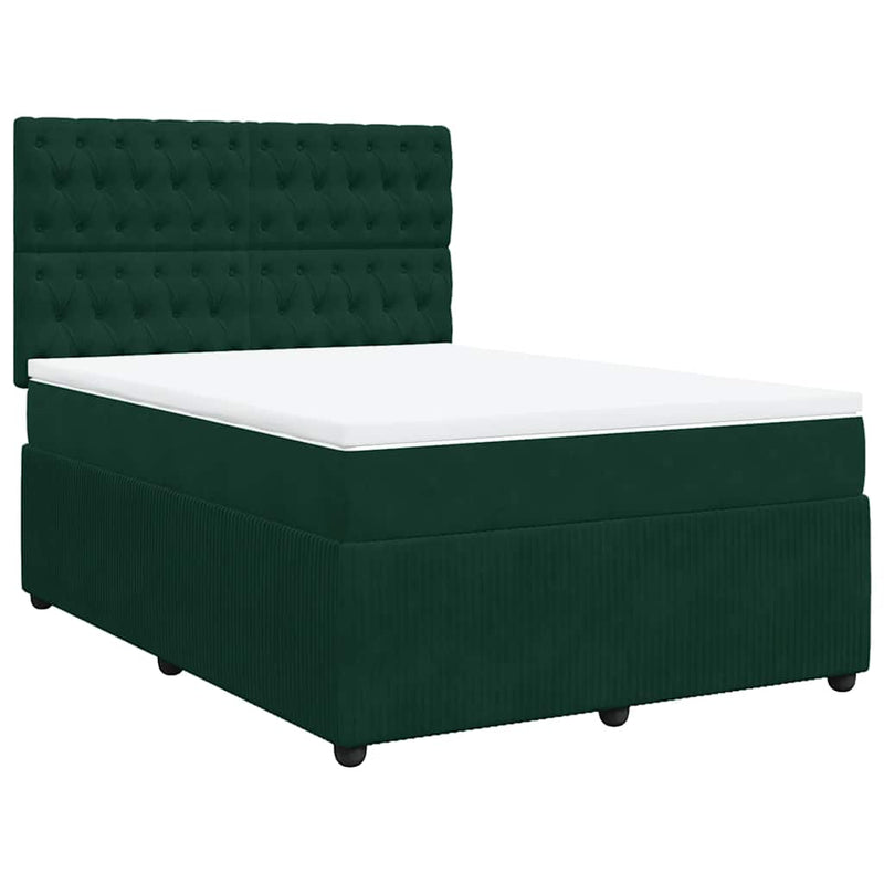 Pat box spring cu saltea, verde închis, 140x190 cm, catifea