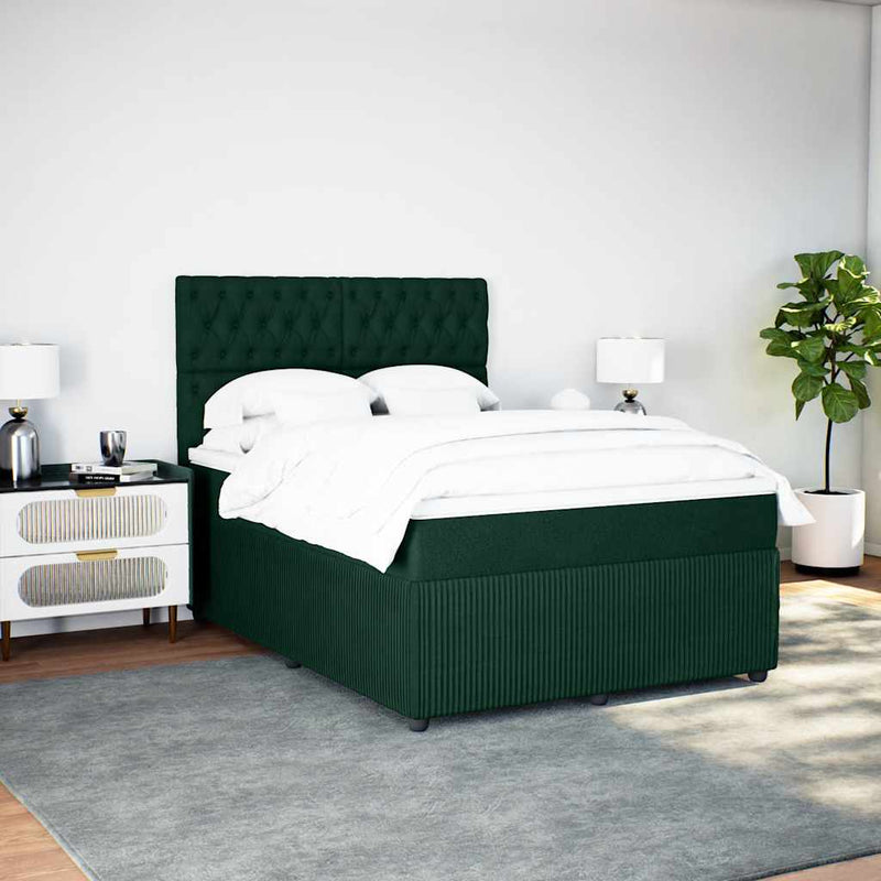 Pat box spring cu saltea, verde închis, 140x190 cm, catifea