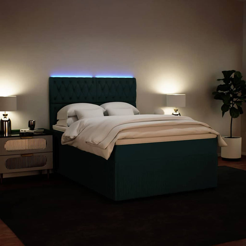 Pat box spring cu saltea, verde închis, 140x190 cm, catifea