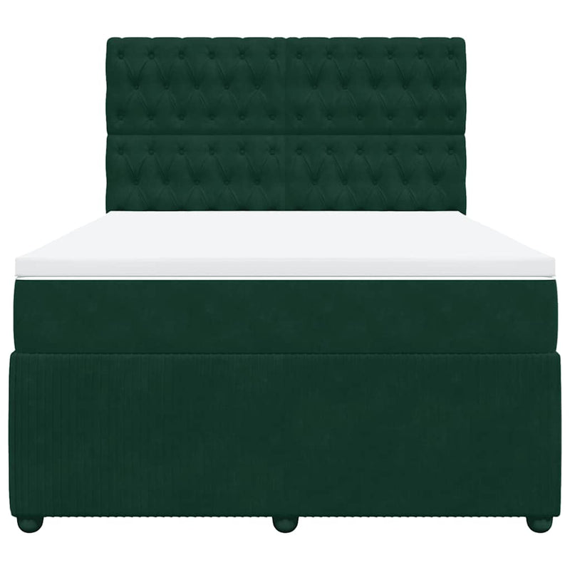 Pat box spring cu saltea, verde închis, 140x190 cm, catifea