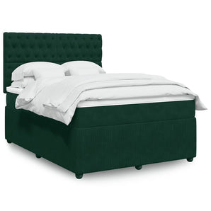 Pat box spring cu saltea, verde închis, 140x190 cm, catifea