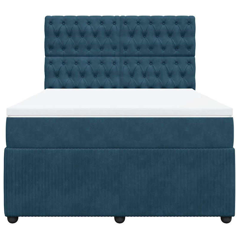 Pat box spring cu saltea, albastru, 140x190 cm, catifea