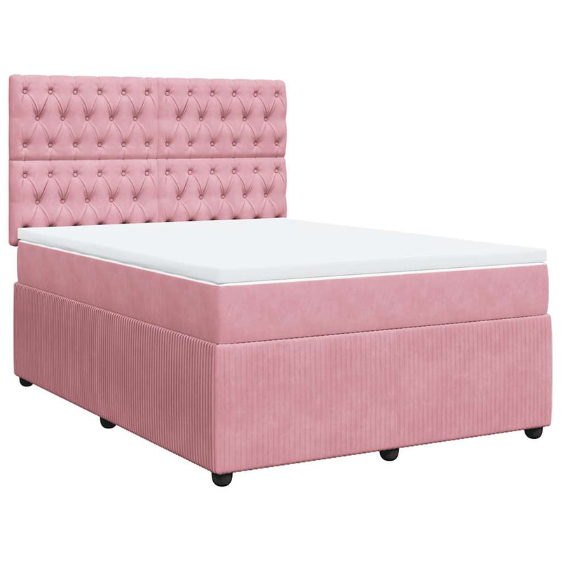 Pat box spring cu saltea, roz, 140x190 cm, catifea