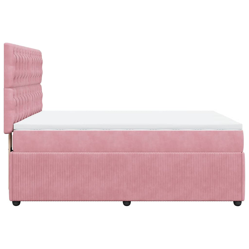 Pat box spring cu saltea, roz, 140x190 cm, catifea