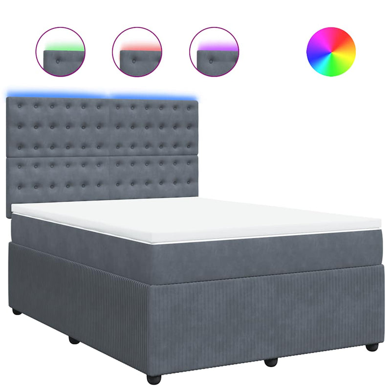 Pat box spring cu saltea, gri închis, 140x190 cm, catifea