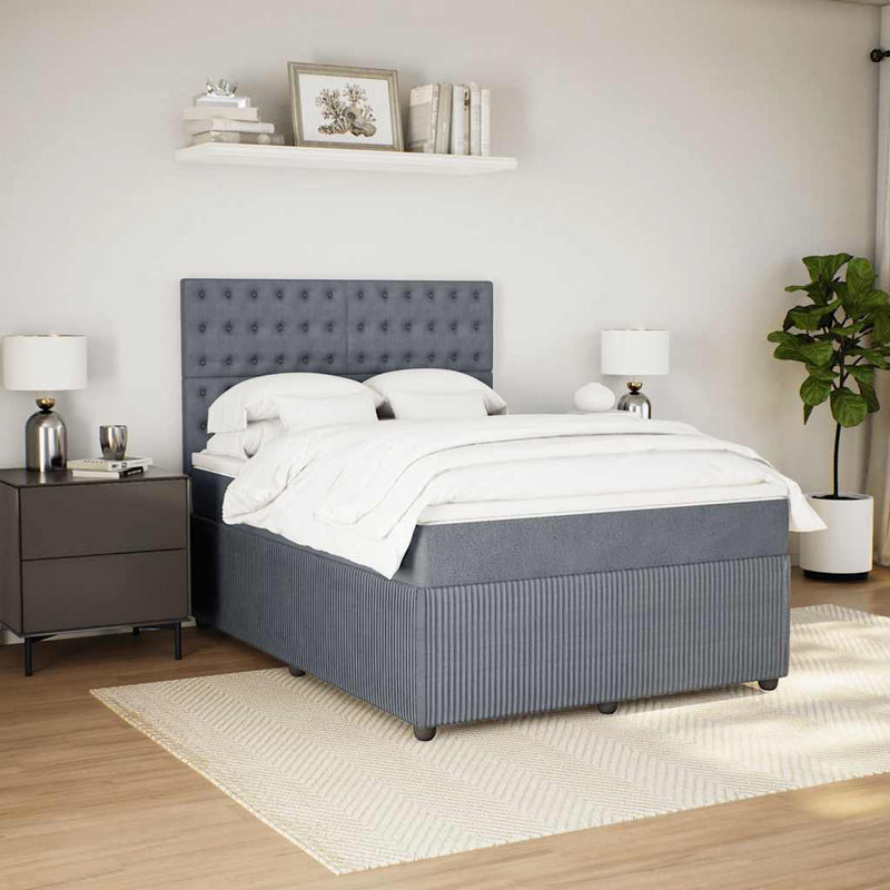 Pat box spring cu saltea, gri închis, 140x190 cm, catifea