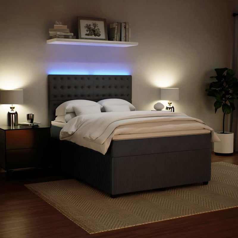 Pat box spring cu saltea, gri închis, 140x190 cm, catifea