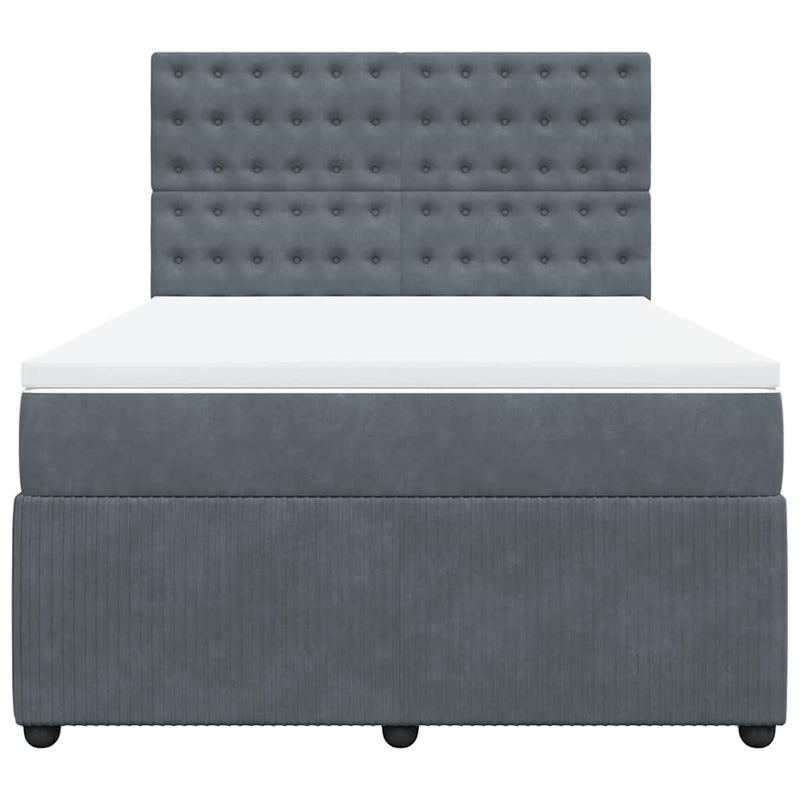 Pat box spring cu saltea, gri închis, 140x190 cm, catifea