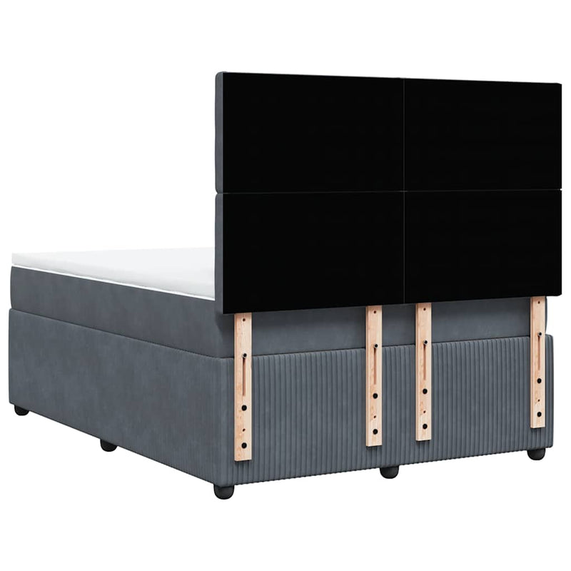 Pat box spring cu saltea, gri închis, 140x190 cm, catifea