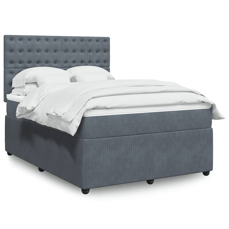 Pat box spring cu saltea, gri închis, 140x190 cm, catifea