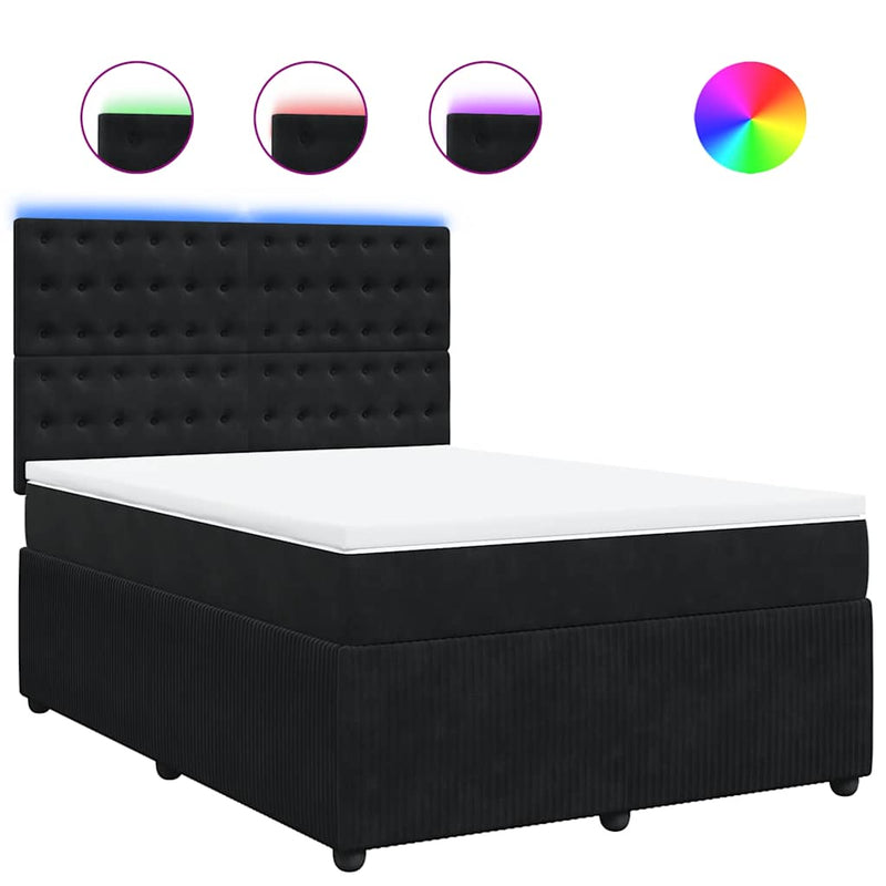Pat box spring cu saltea, negru, 140x190 cm, catifea