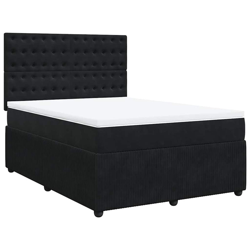 Pat box spring cu saltea, negru, 140x190 cm, catifea