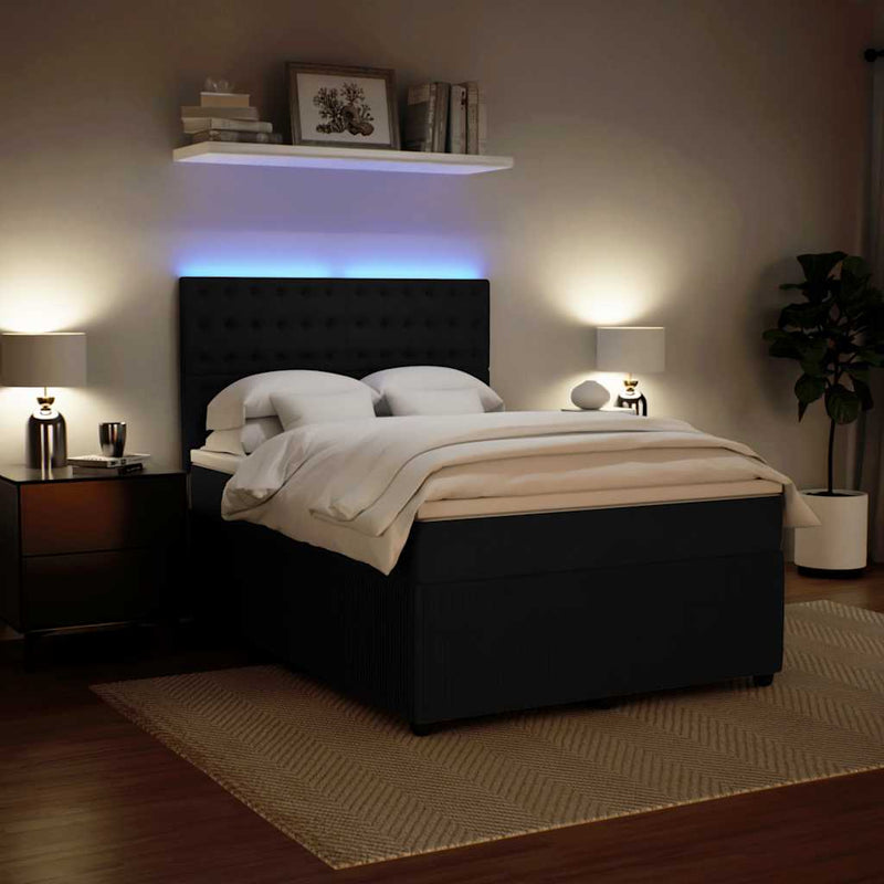 Pat box spring cu saltea, negru, 140x190 cm, catifea
