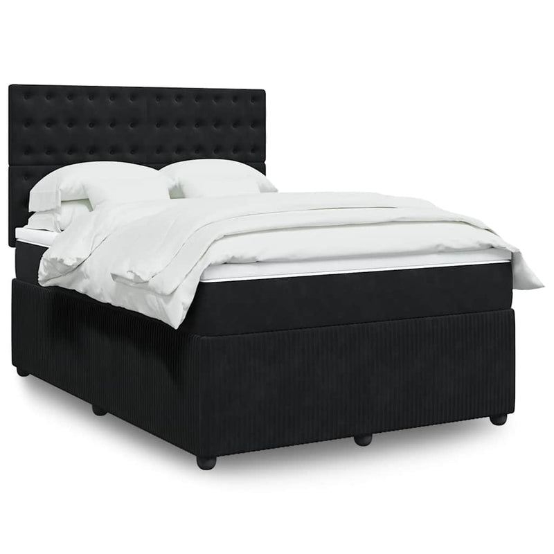 Pat box spring cu saltea, negru, 140x190 cm, catifea