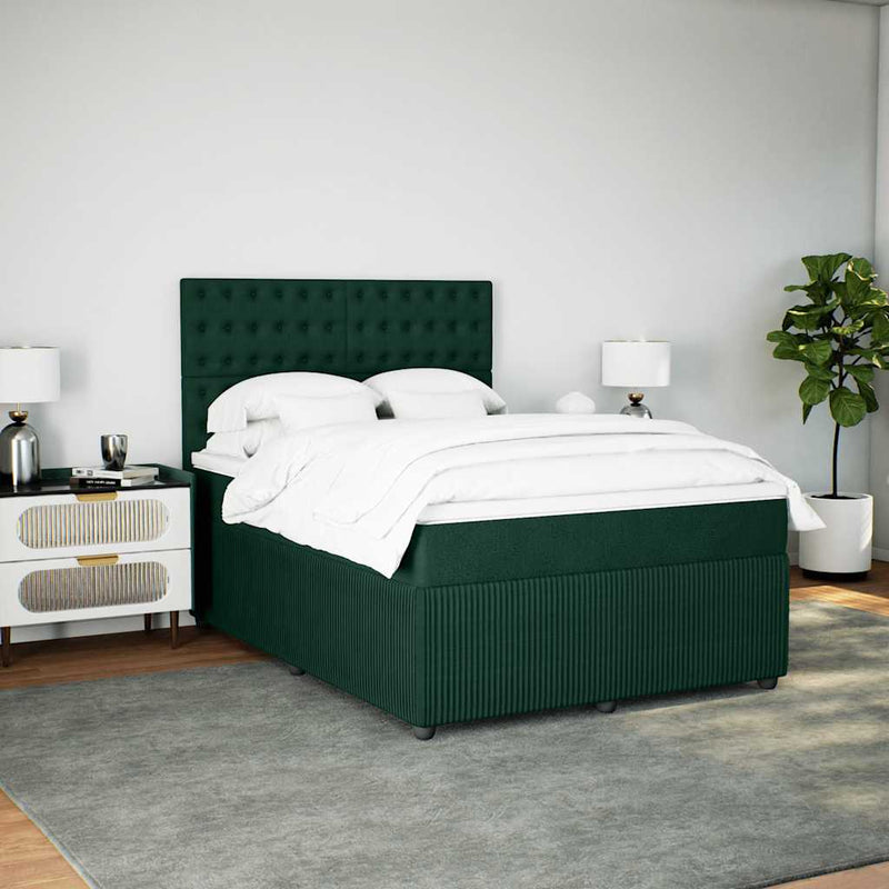Pat box spring cu saltea, verde închis, 140x190 cm, catifea