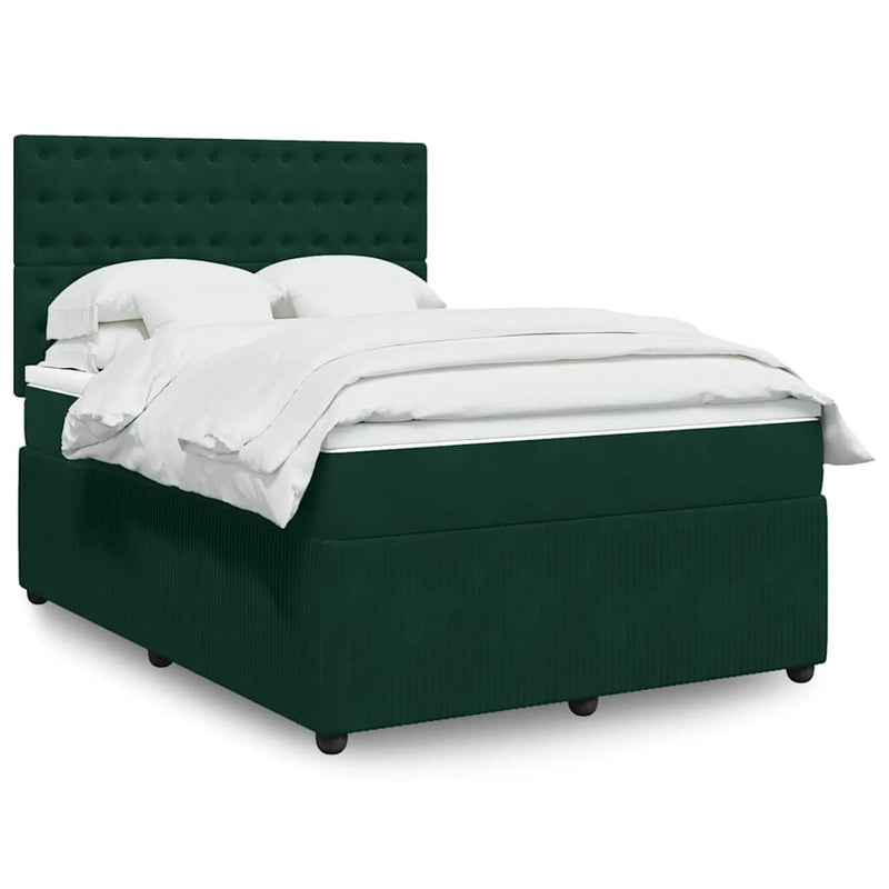 Pat box spring cu saltea, verde închis, 140x190 cm, catifea