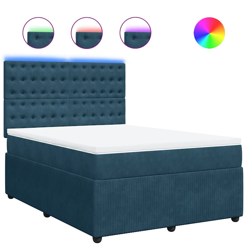 Pat box spring cu saltea, albastru, 140x190 cm, catifea