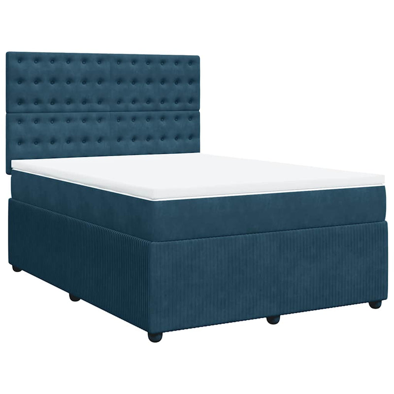 Pat box spring cu saltea, albastru, 140x190 cm, catifea
