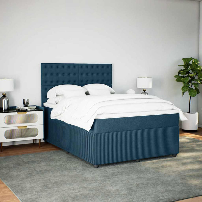 Pat box spring cu saltea, albastru, 140x190 cm, catifea