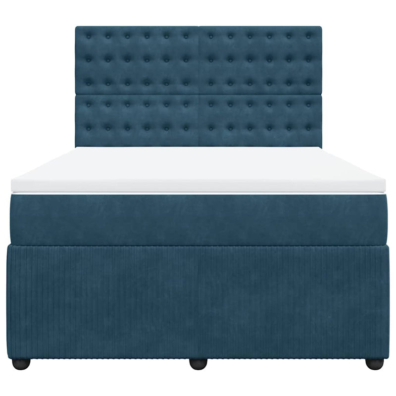 Pat box spring cu saltea, albastru, 140x190 cm, catifea