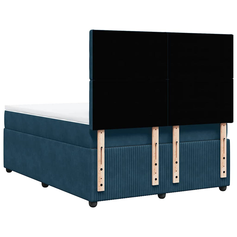 Pat box spring cu saltea, albastru, 140x190 cm, catifea