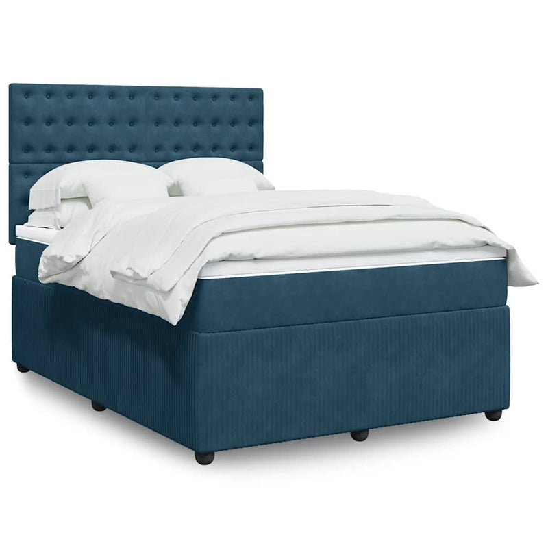 Pat box spring cu saltea, albastru, 140x190 cm, catifea