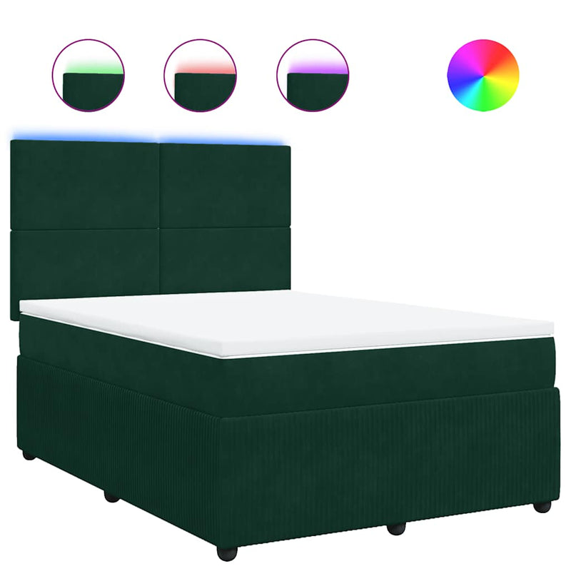 Pat box spring cu saltea, verde închis, 140x200 cm, catifea