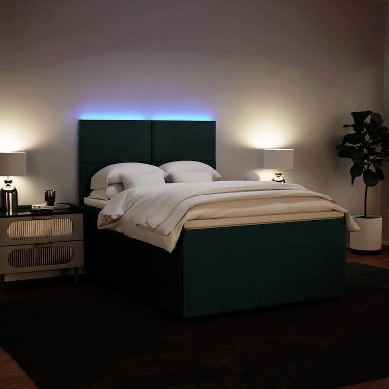 Pat box spring cu saltea, verde închis, 140x200 cm, catifea