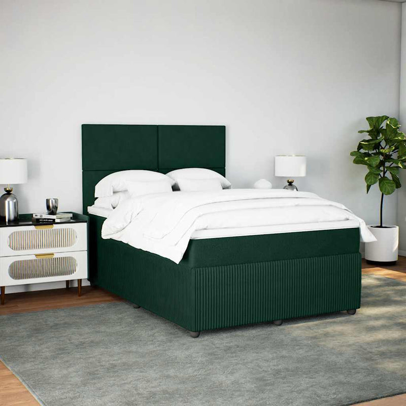 Pat box spring cu saltea, verde închis, 140x200 cm, catifea