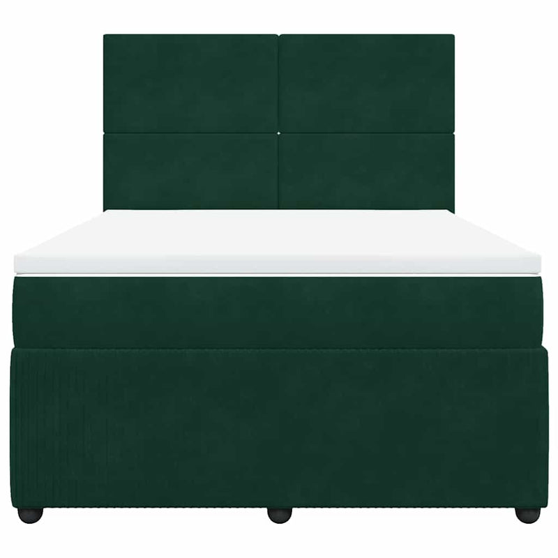 Pat box spring cu saltea, verde închis, 140x200 cm, catifea