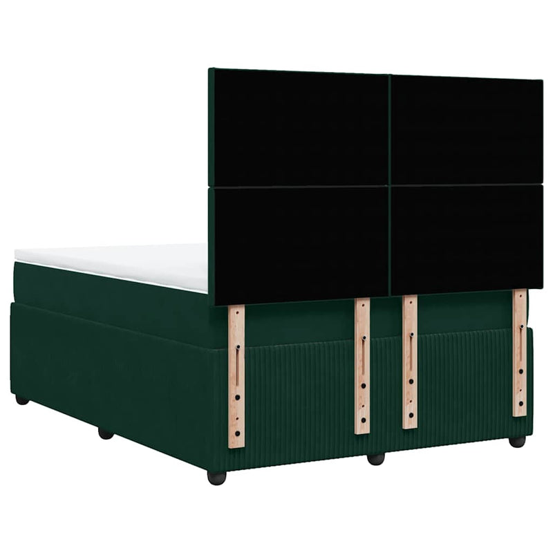 Pat box spring cu saltea, verde închis, 140x200 cm, catifea