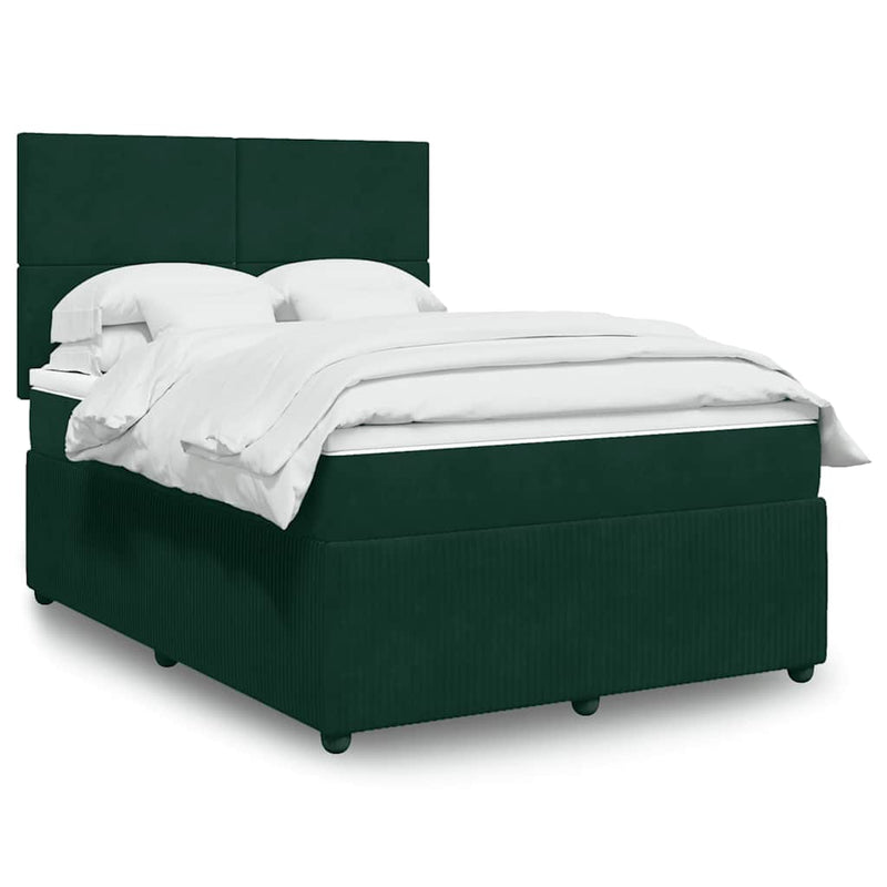 Pat box spring cu saltea, verde închis, 140x200 cm, catifea