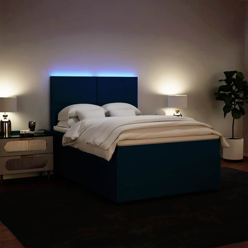 Pat box spring cu saltea, albastru, 140x200 cm, catifea