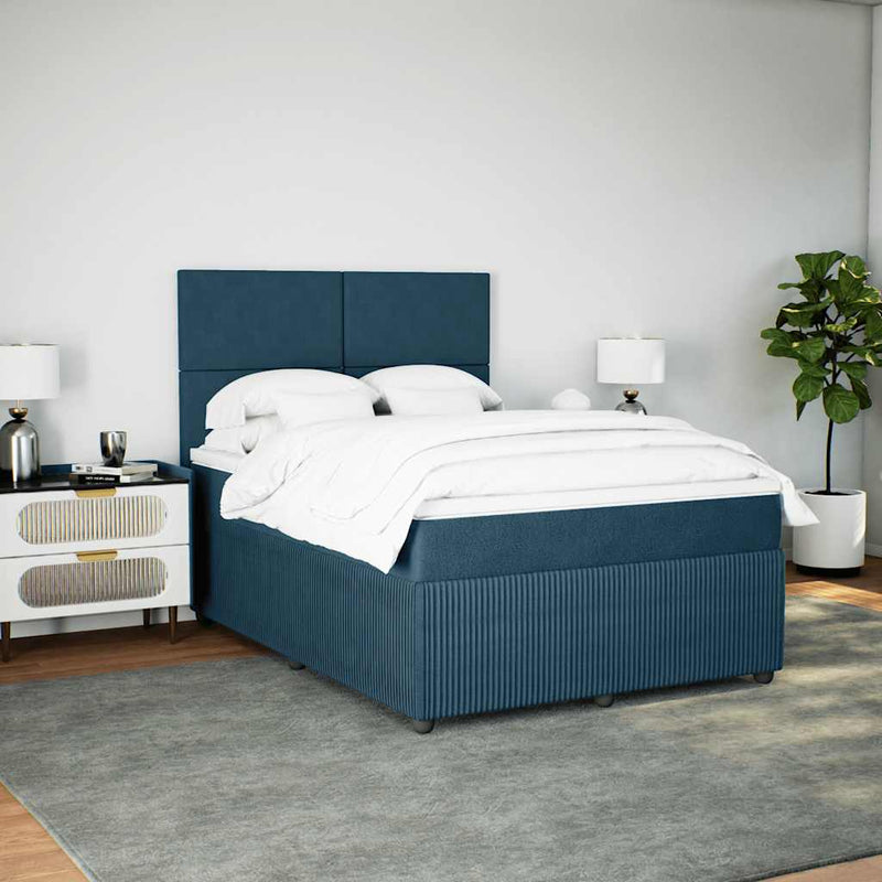 Pat box spring cu saltea, albastru, 140x200 cm, catifea