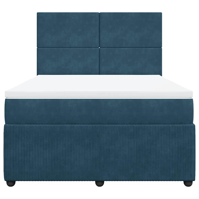 Pat box spring cu saltea, albastru, 140x200 cm, catifea