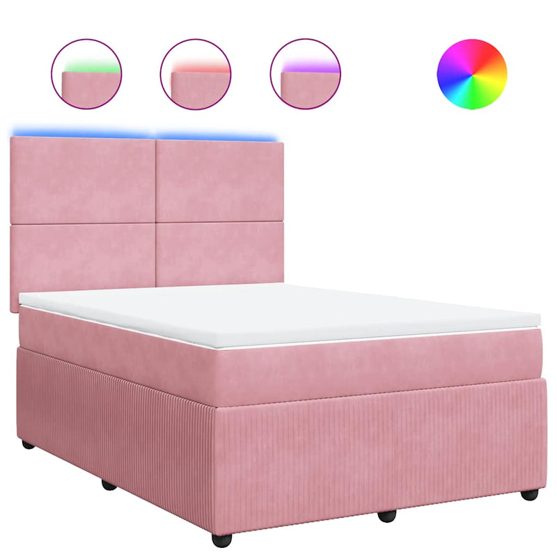Pat box spring cu saltea, roz, 140x200 cm, catifea