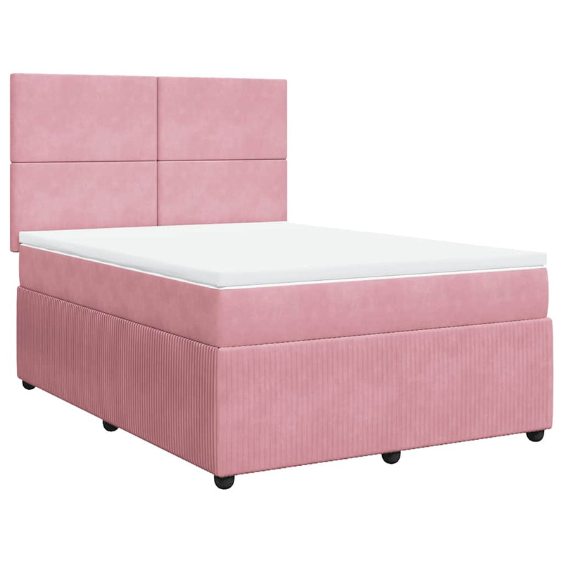 Pat box spring cu saltea, roz, 140x200 cm, catifea