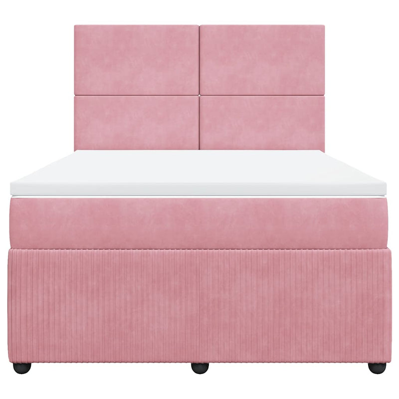 Pat box spring cu saltea, roz, 140x200 cm, catifea