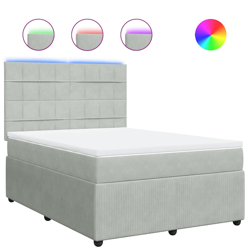 Pat box spring cu saltea, gri deschis, 140x200 cm, catifea