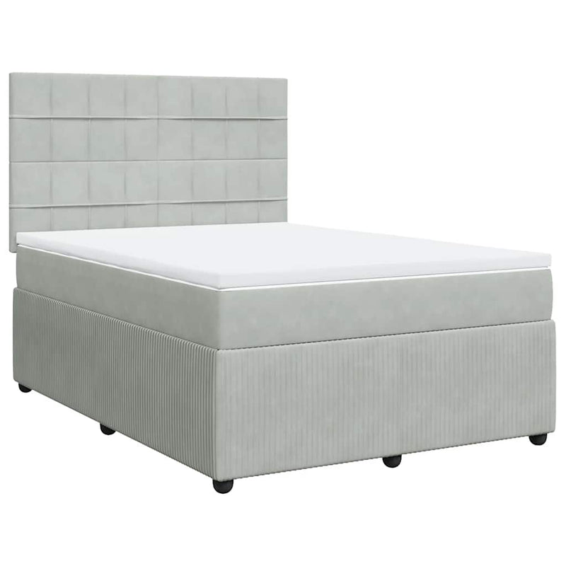 Pat box spring cu saltea, gri deschis, 140x200 cm, catifea
