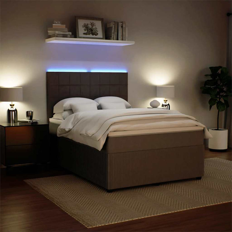 Pat box spring cu saltea, gri deschis, 140x200 cm, catifea