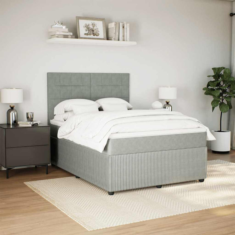 Pat box spring cu saltea, gri deschis, 140x200 cm, catifea